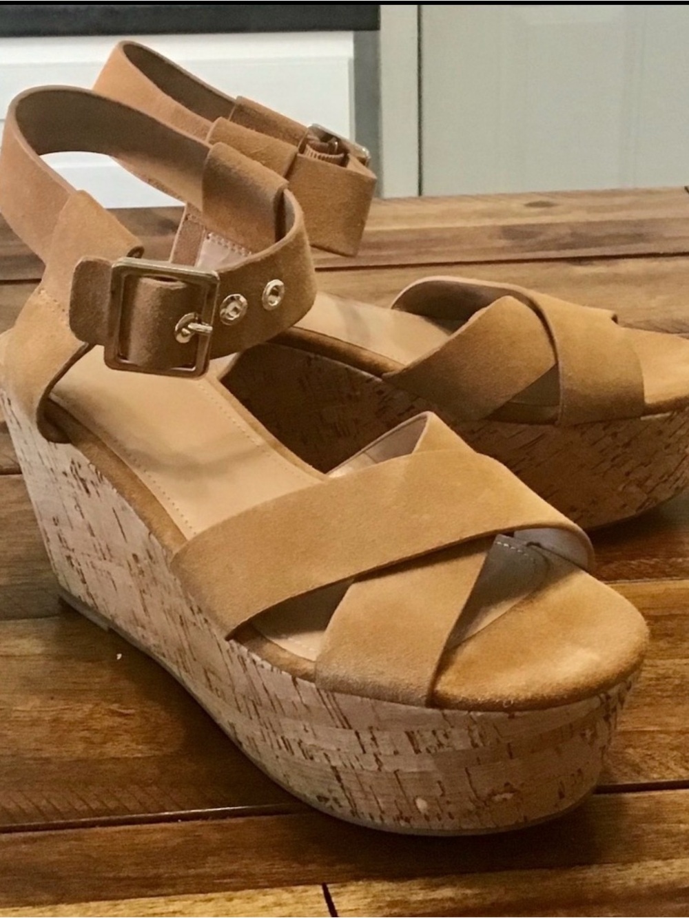Marc Fisher Tan Suede Cork Platform Sandals